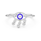 Elegant Blue Evil Eye Ring with Diamond Charms