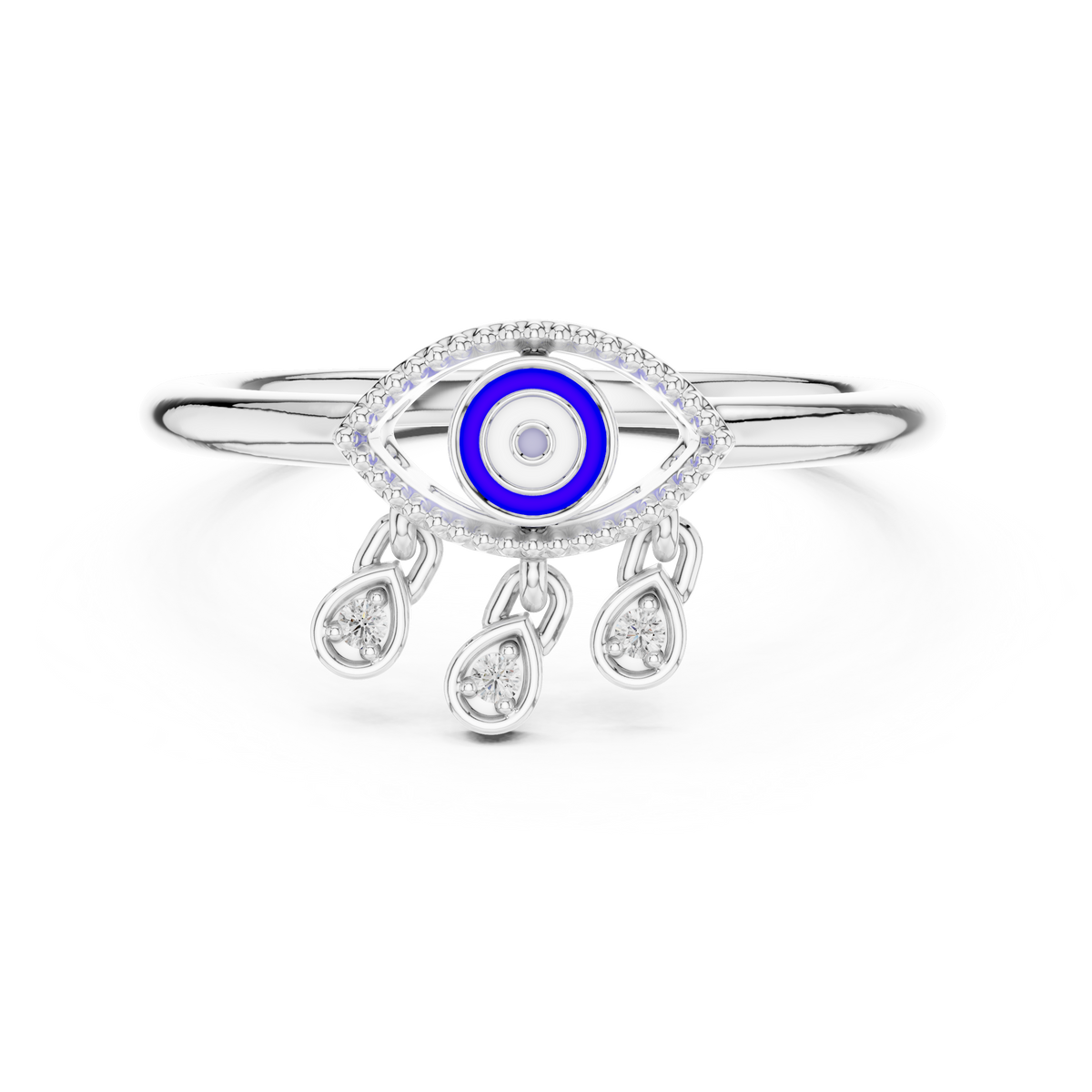 Elegant Blue Evil Eye Ring with Diamond Charms