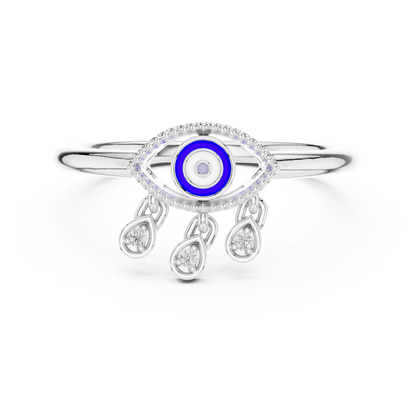 Elegant Blue Evil Eye Ring with Diamond Charms