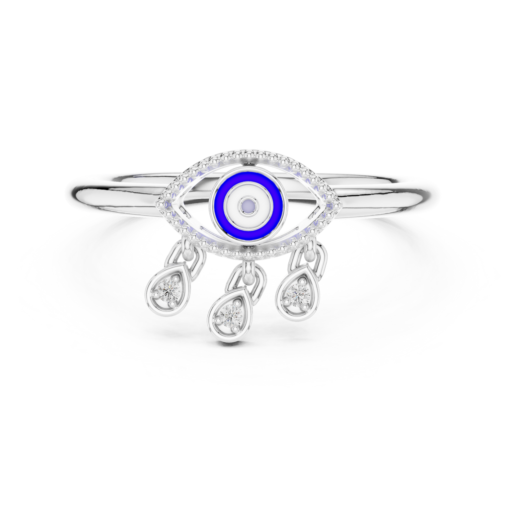 Elegant Blue Evil Eye Ring with Diamond Charms