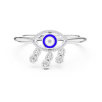 Elegant Blue Evil Eye Ring with Diamond Charms