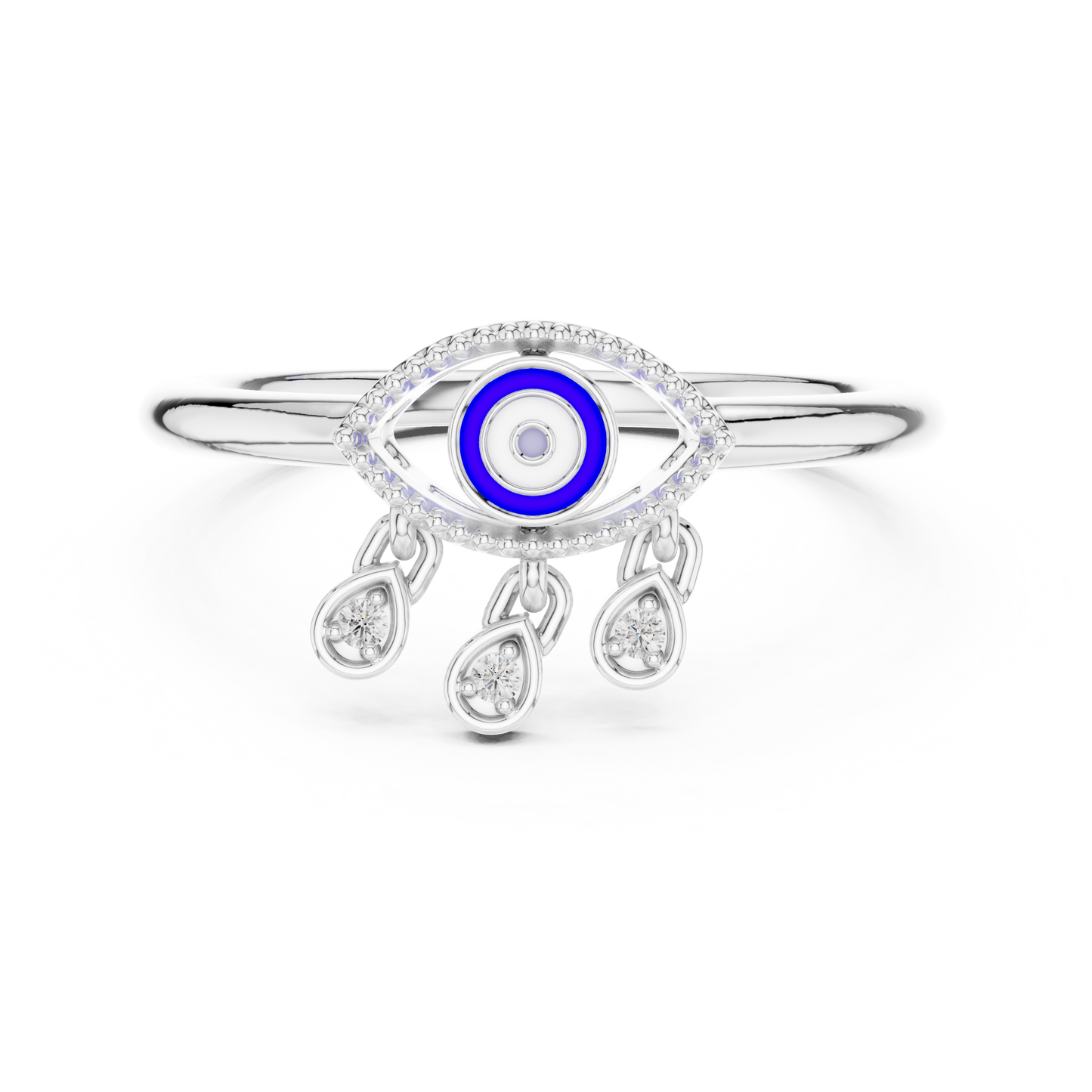 Elegant Blue Evil Eye Ring with Diamond Charms