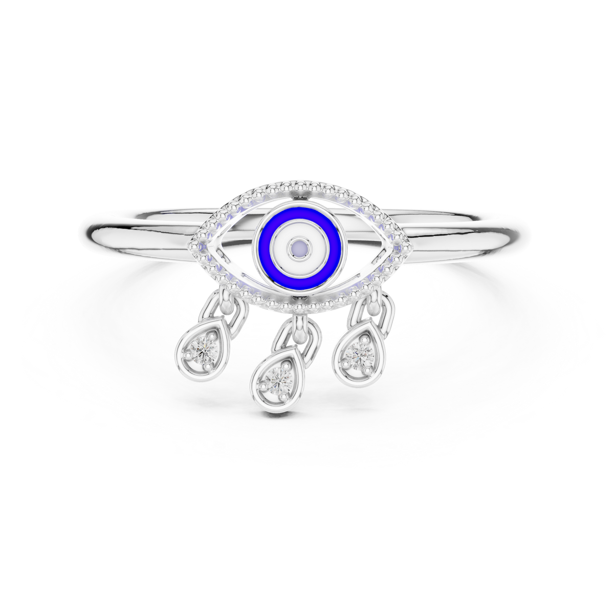 Elegant Blue Evil Eye Ring with Diamond Charms