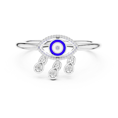 Elegant Blue Evil Eye Ring with Diamond Charms