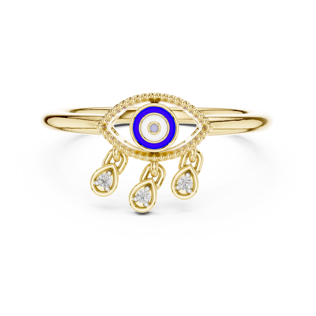 Elegant Blue Evil Eye Ring with Diamond Charms