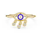 Elegant Blue Evil Eye Ring with Diamond Charms