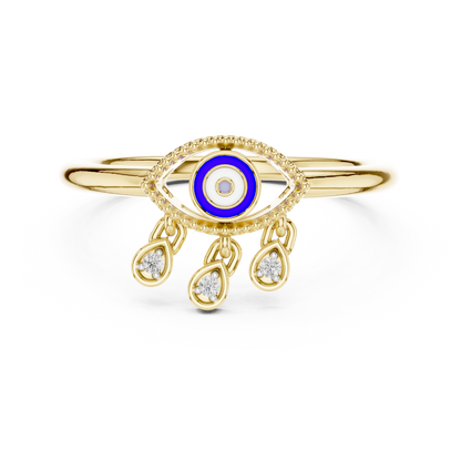 Elegant Blue Evil Eye Ring with Diamond Charms