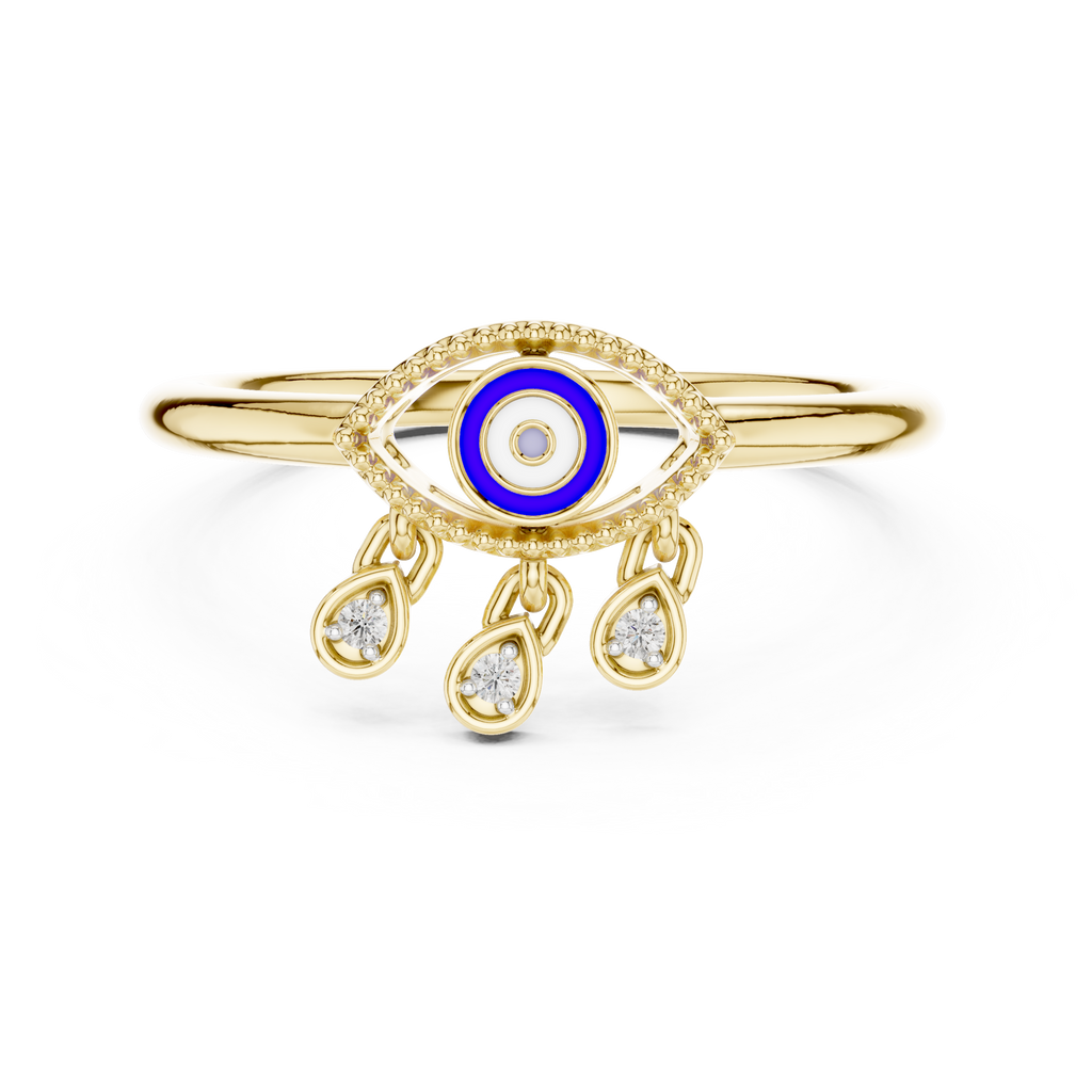 Elegant Blue Evil Eye Ring with Diamond Charms