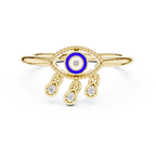 Elegant Blue Evil Eye Ring with Diamond Charms