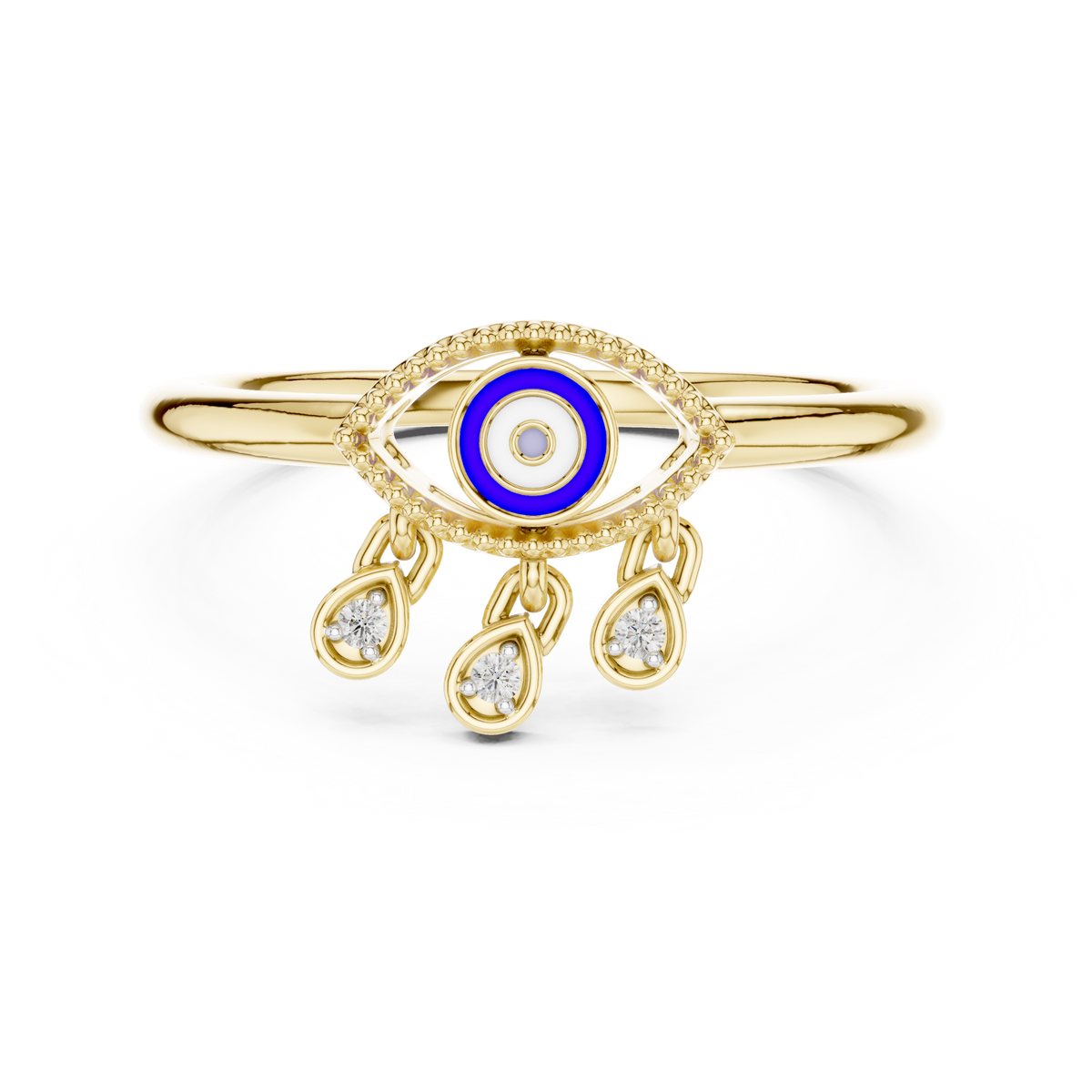 Elegant Blue Evil Eye Ring with Diamond Charms