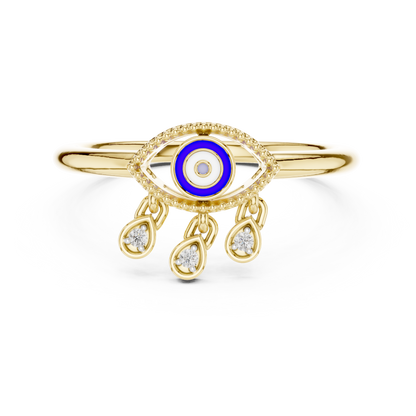 Elegant Blue Evil Eye Ring with Diamond Charms