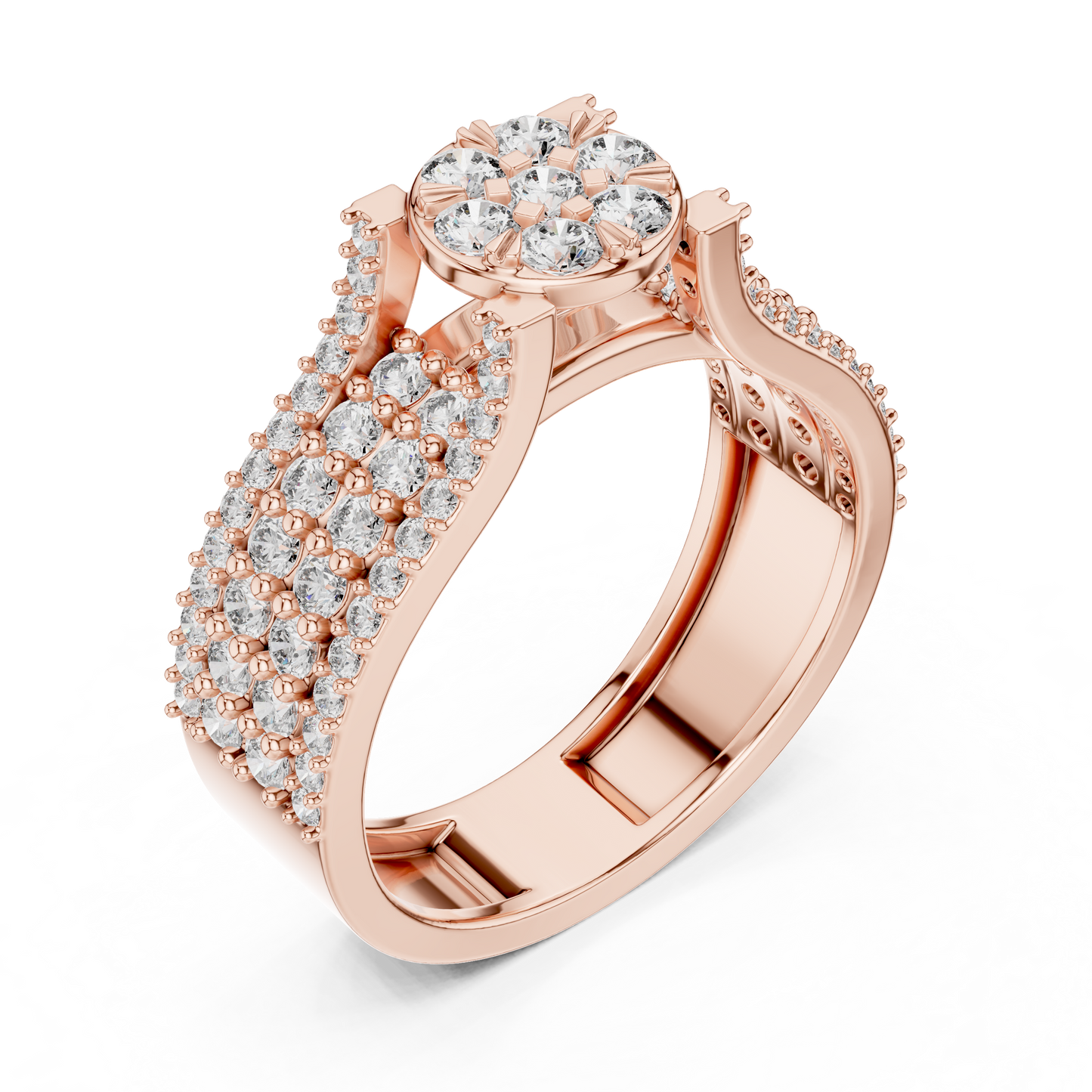A Brilliant Diamond Cluster Masterpiece with a Triple-Row