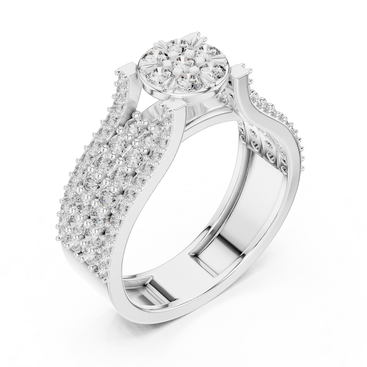A Brilliant Diamond Cluster Masterpiece with a Triple-Row
