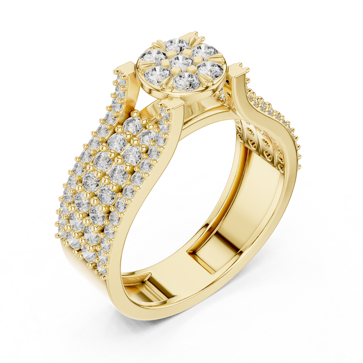 A Brilliant Diamond Cluster Masterpiece with a Triple-Row