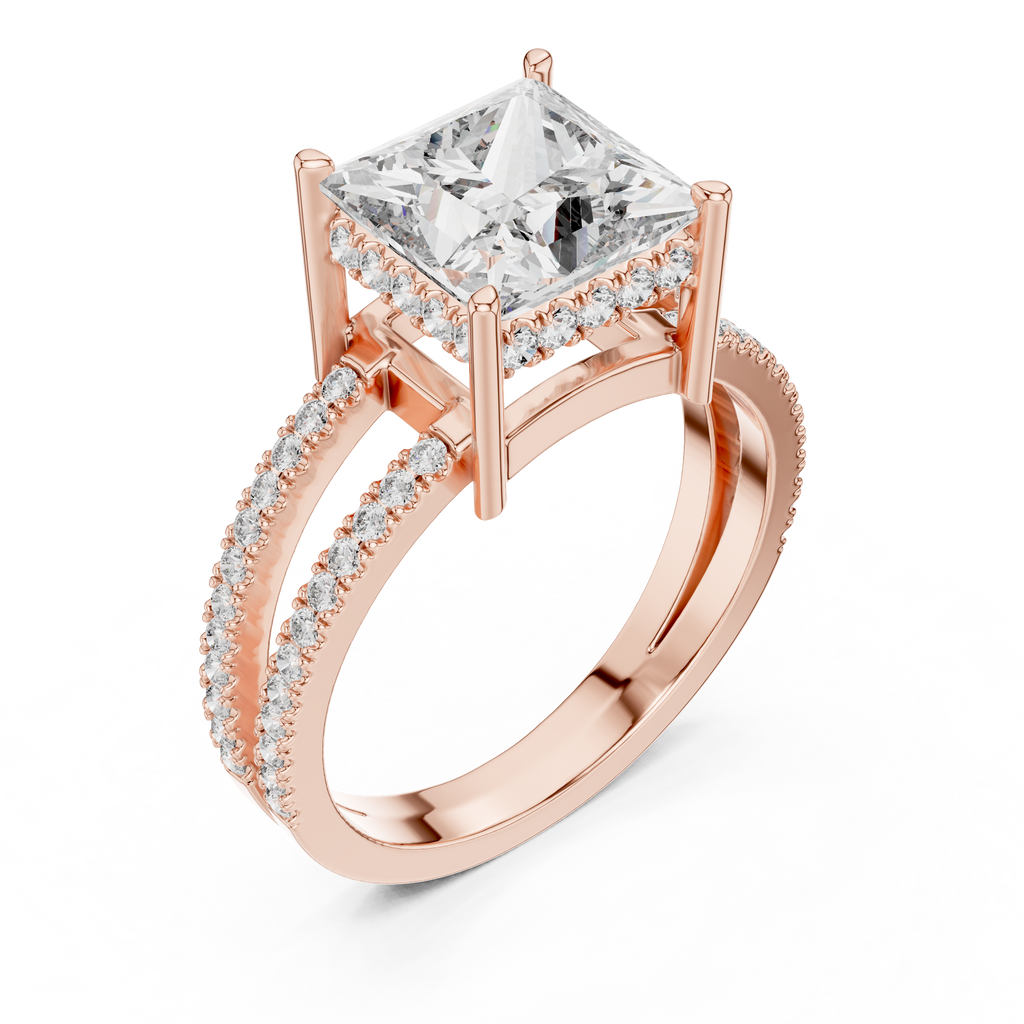 A Brilliant Princess-Cut Diamond on a Sculptural Double-Row
