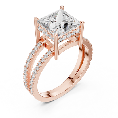 A Brilliant Princess-Cut Diamond on a Sculptural Double-Row