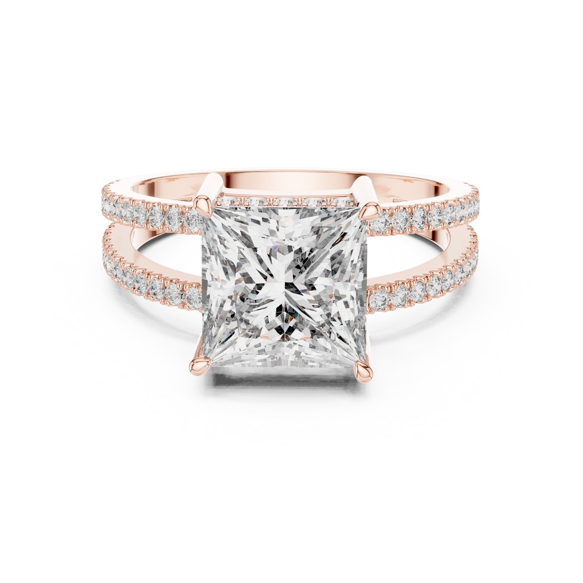 A Brilliant Princess-Cut Diamond on a Sculptural Double-Row
