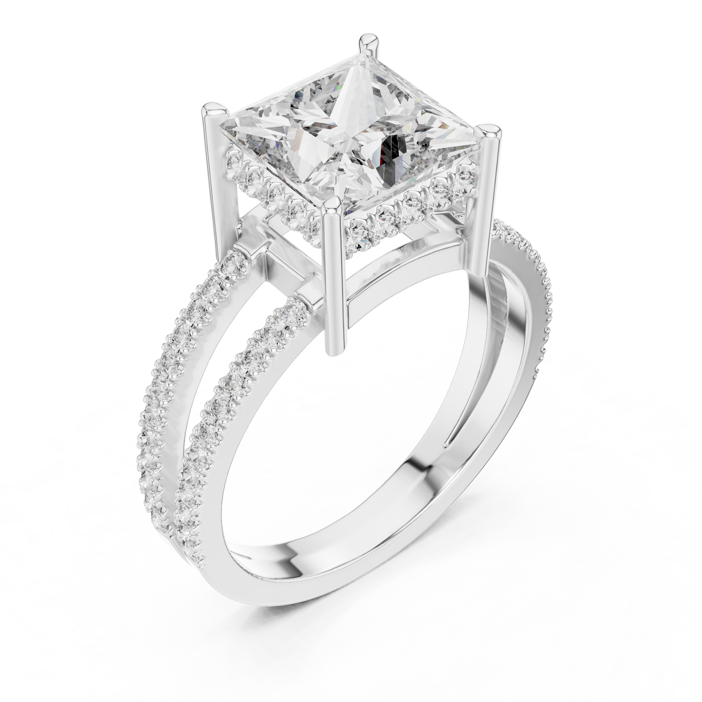 A Brilliant Princess-Cut Diamond on a Sculptural Double-Row