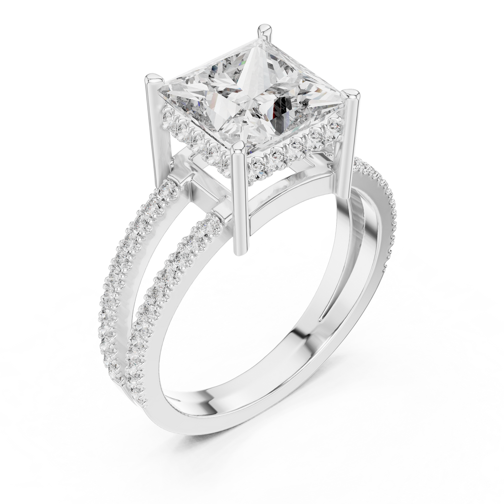 A Brilliant Princess-Cut Diamond on a Sculptural Double-Row
