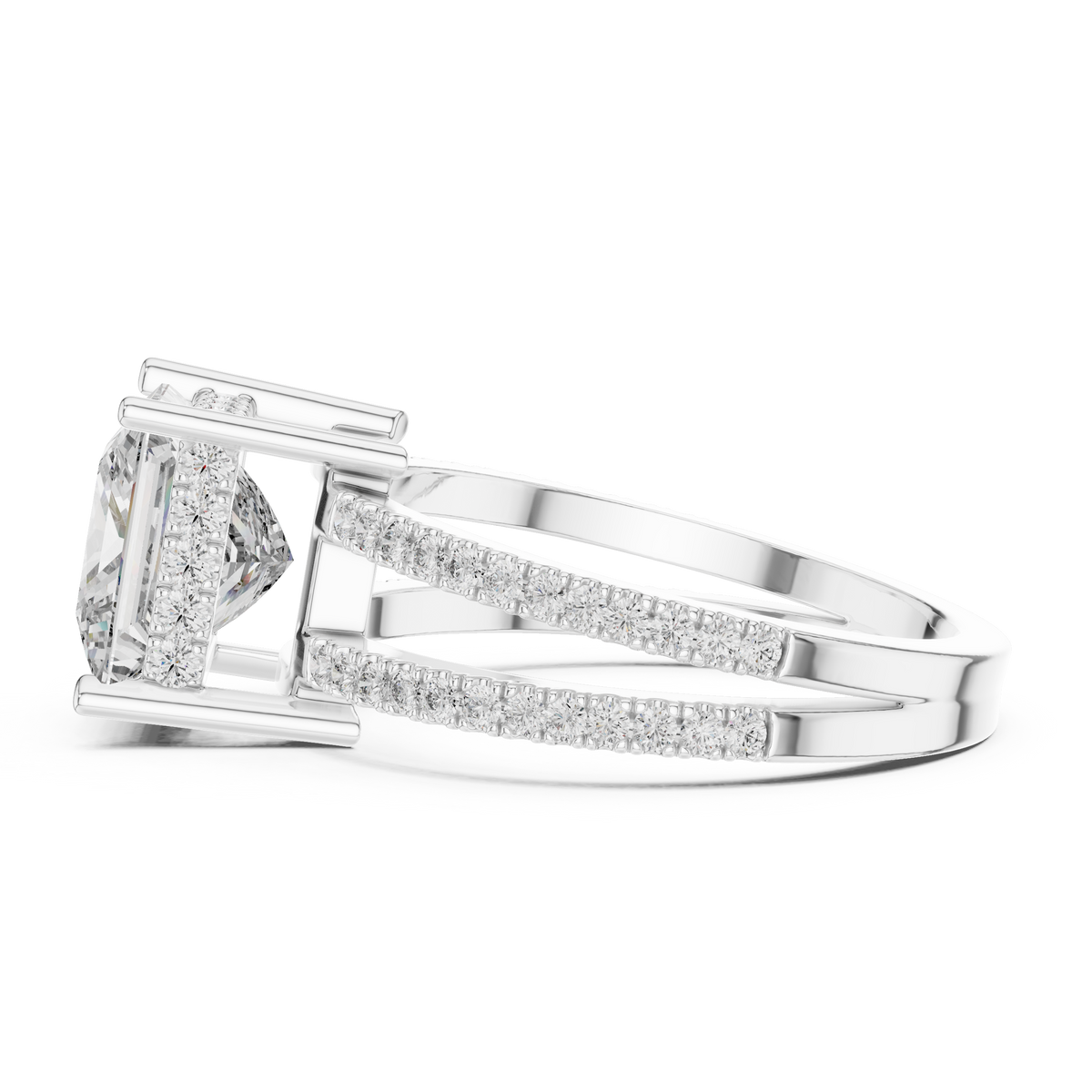 A Brilliant Princess-Cut Diamond on a Sculptural Double-Row