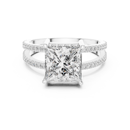 A Brilliant Princess-Cut Diamond on a Sculptural Double-Row