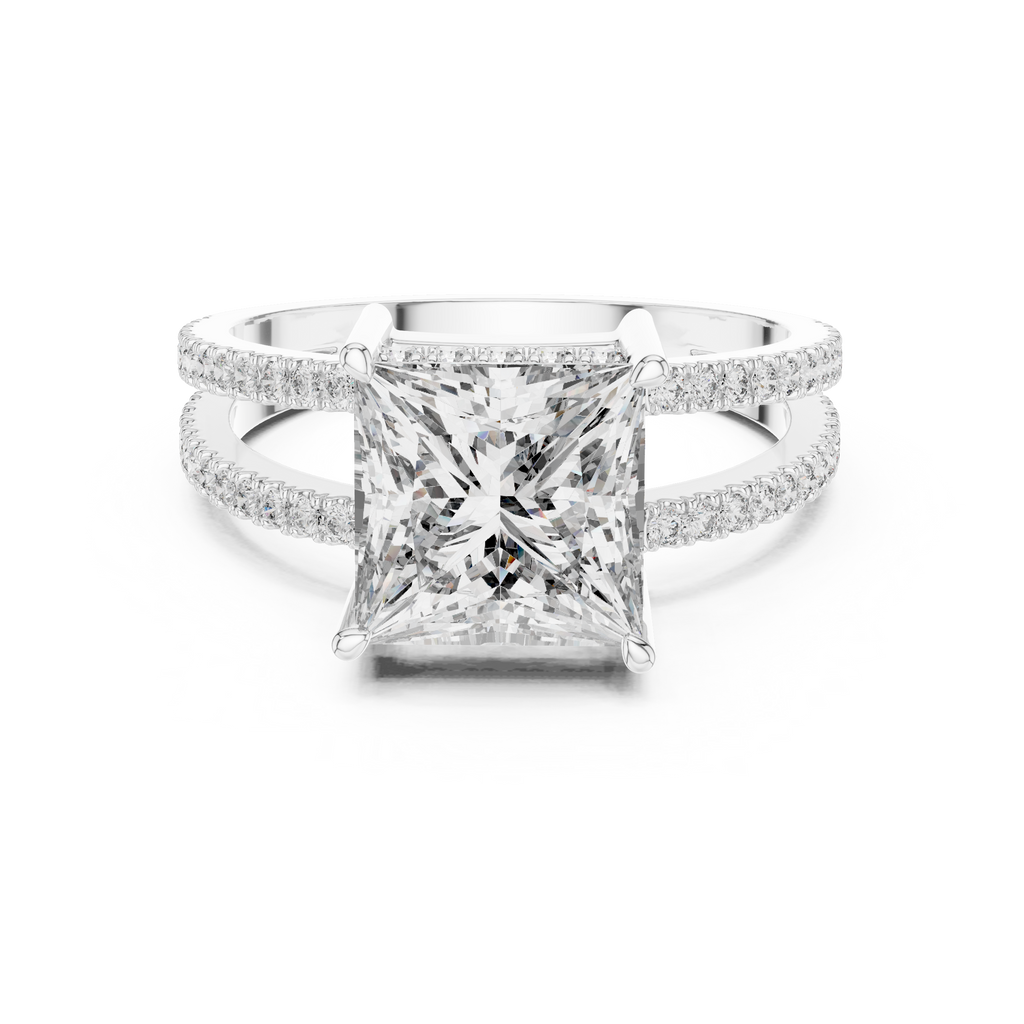 A Brilliant Princess-Cut Diamond on a Sculptural Double-Row