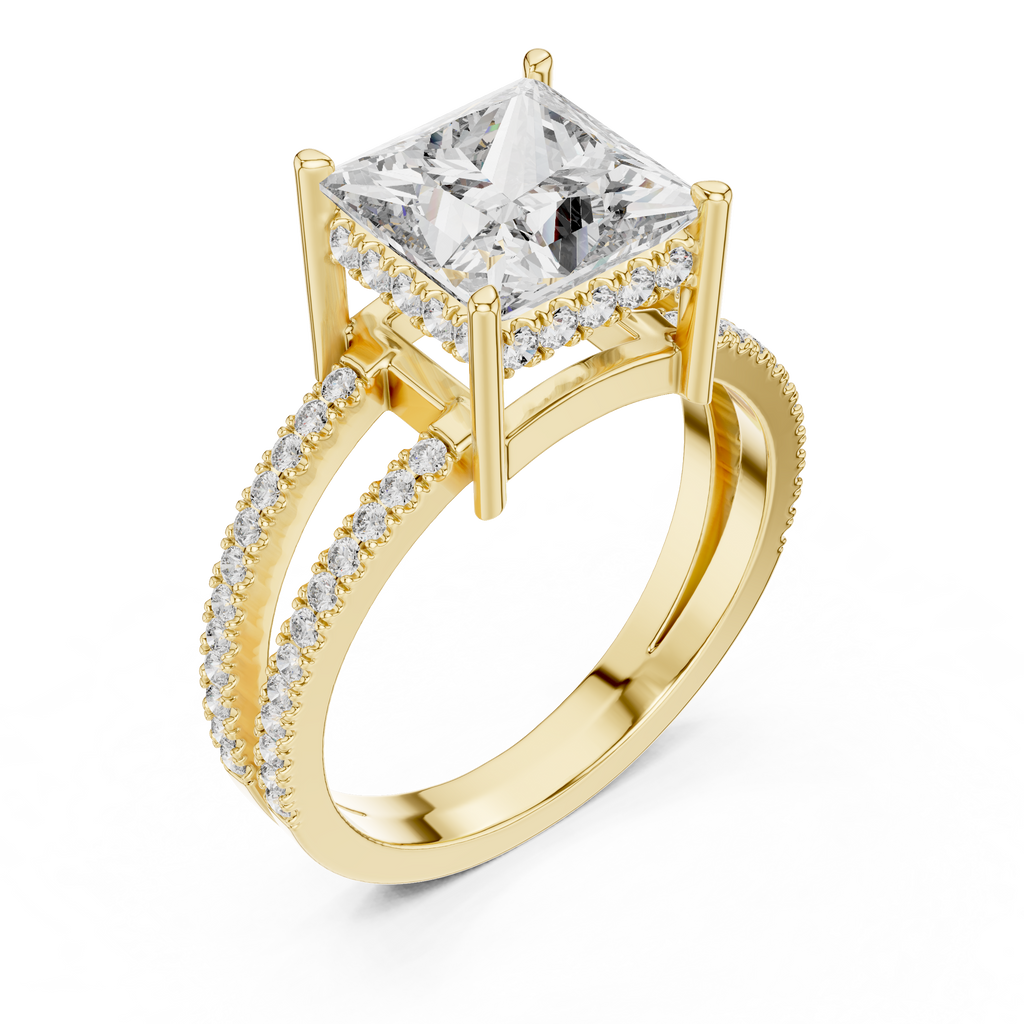 A Brilliant Princess-Cut Diamond on a Sculptural Double-Row