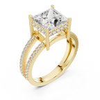 A Brilliant Princess-Cut Diamond on a Sculptural Double-Row