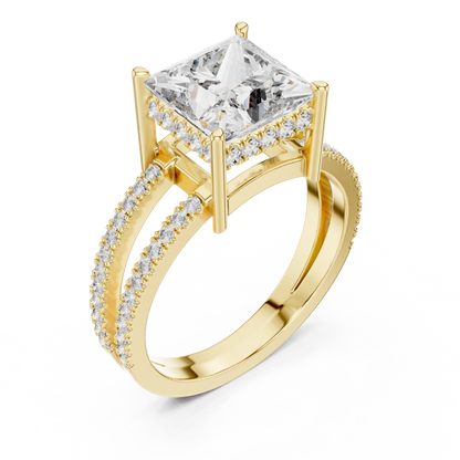 A Brilliant Princess-Cut Diamond on a Sculptural Double-Row