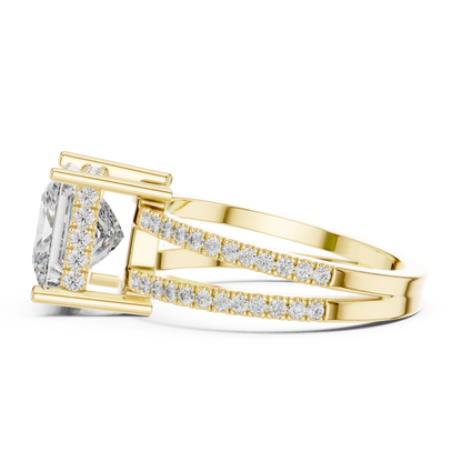 A Brilliant Princess-Cut Diamond on a Sculptural Double-Row