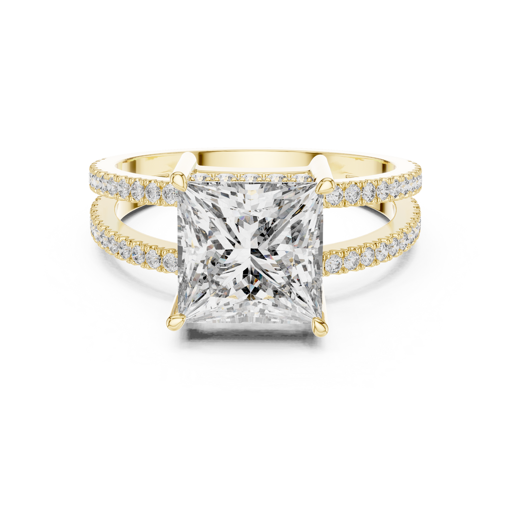 A Brilliant Princess-Cut Diamond on a Sculptural Double-Row