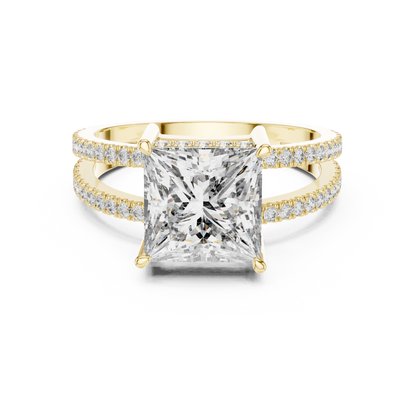 A Brilliant Princess-Cut Diamond on a Sculptural Double-Row