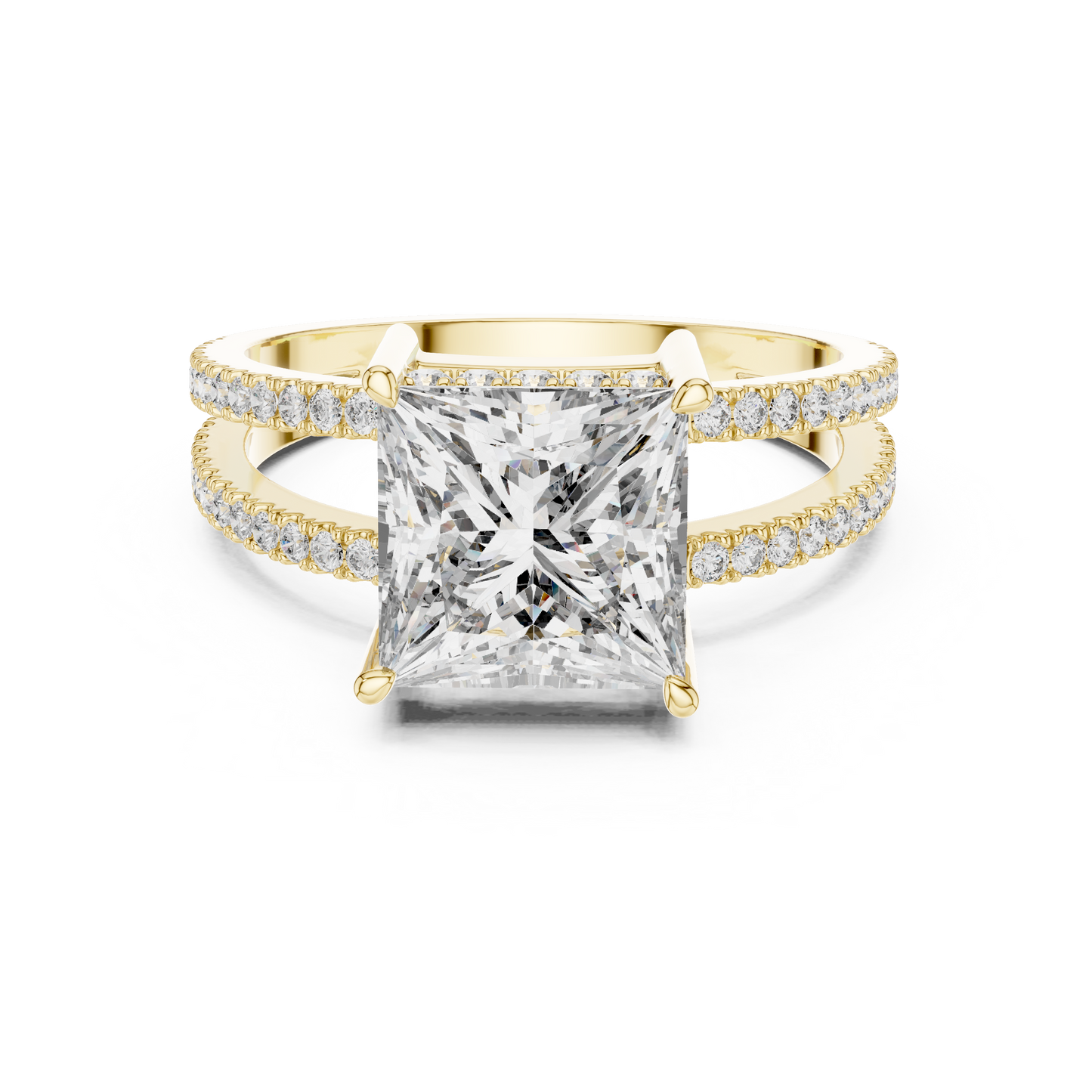 A Brilliant Princess-Cut Diamond on a Sculptural Double-Row