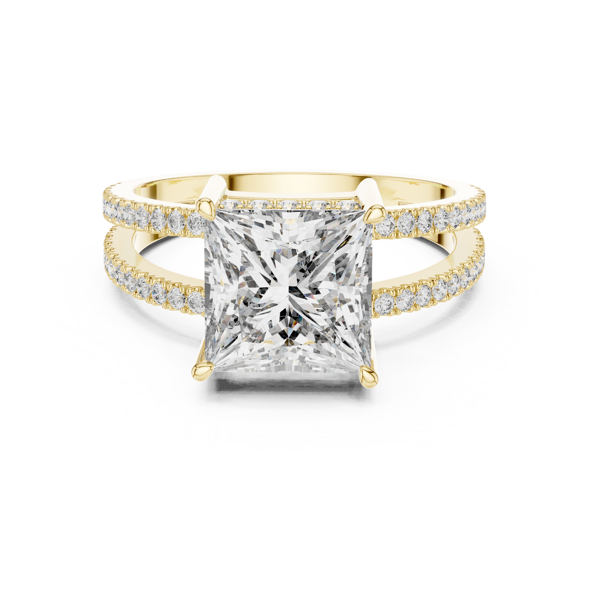 A Brilliant Princess-Cut Diamond on a Sculptural Double-Row
