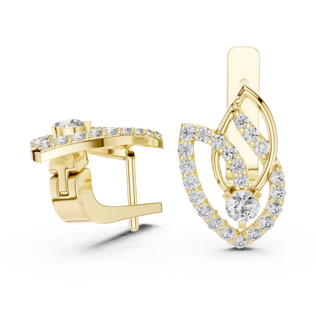 Designer Diamond Hoop Earrings | Luxury Floral Diamond Gold Hoops