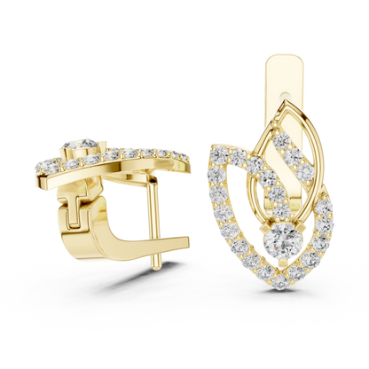 Designer Diamond Hoop Earrings | Luxury Floral Diamond Gold Hoops