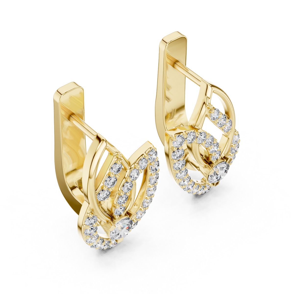 Designer Diamond Hoop Earrings | Luxury Floral Diamond Gold Hoops