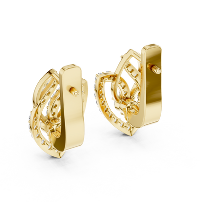 Designer Diamond Hoop Earrings | Luxury Floral Diamond Gold Hoops