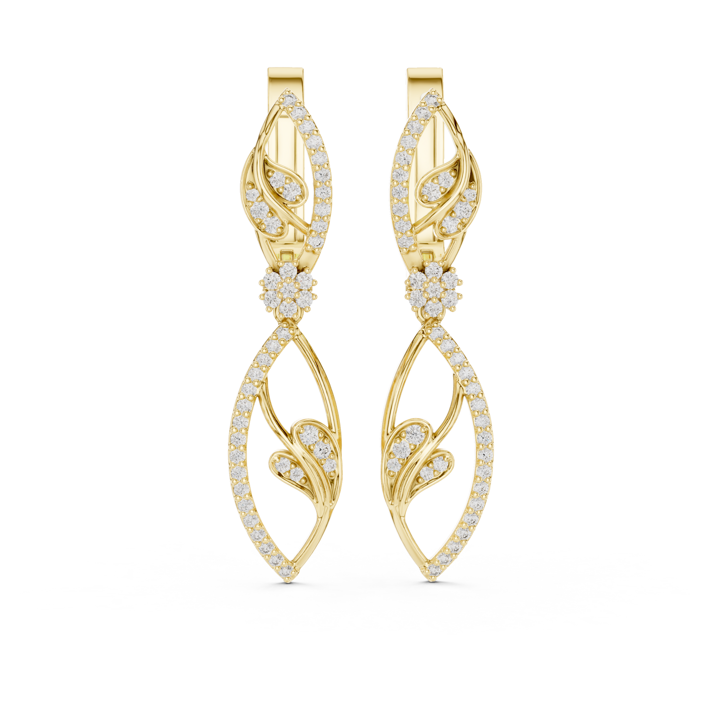 Floral Diamond Hoop Earrings for Women | Elegant Gold Diamond Hoops