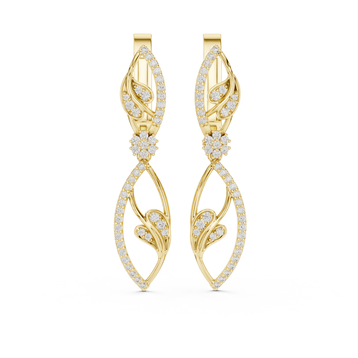 Floral Diamond Hoop Earrings for Women | Elegant Gold Diamond Hoops