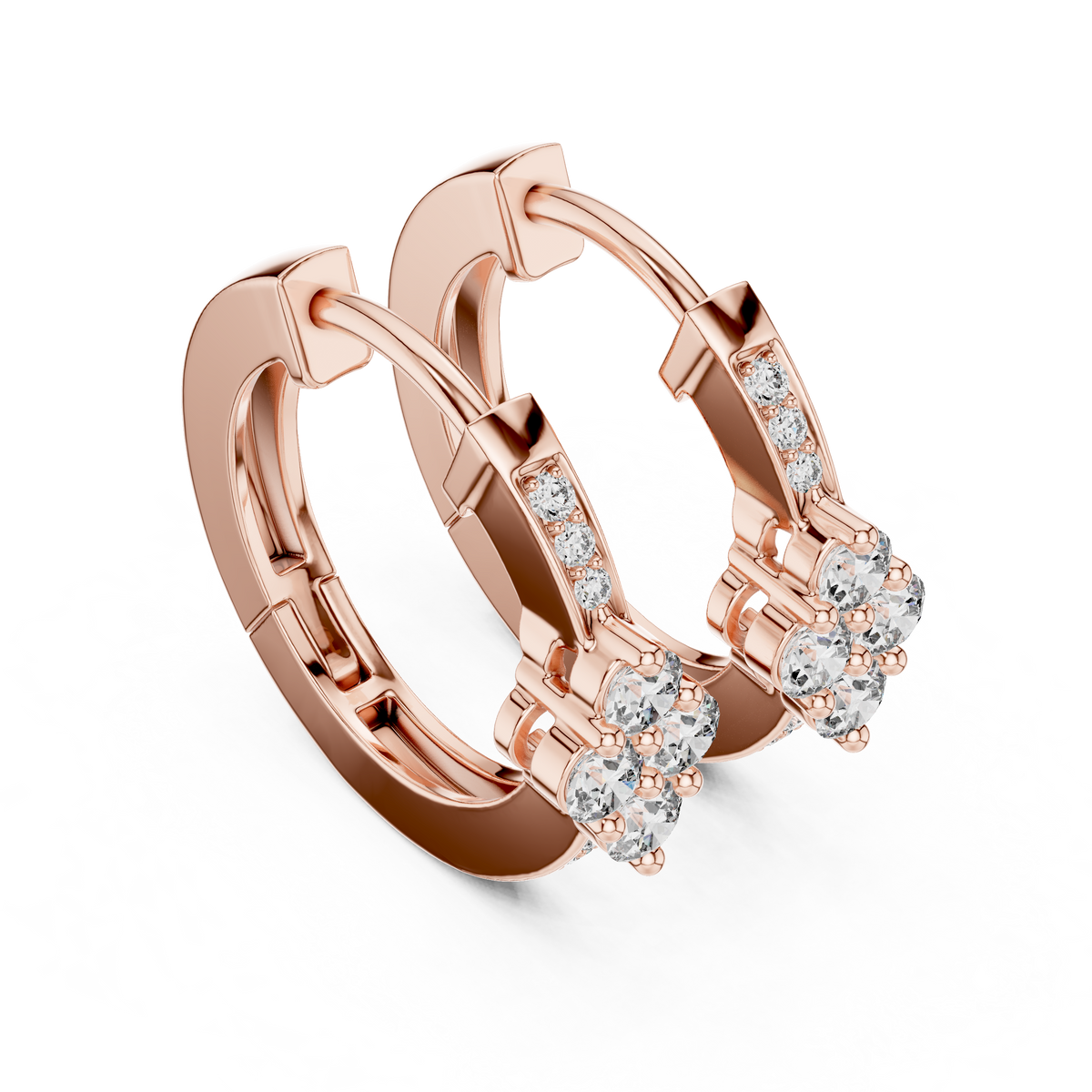 Elegant Diamond Hoop Earrings for Women | Floral Cluster Diamond Hoops