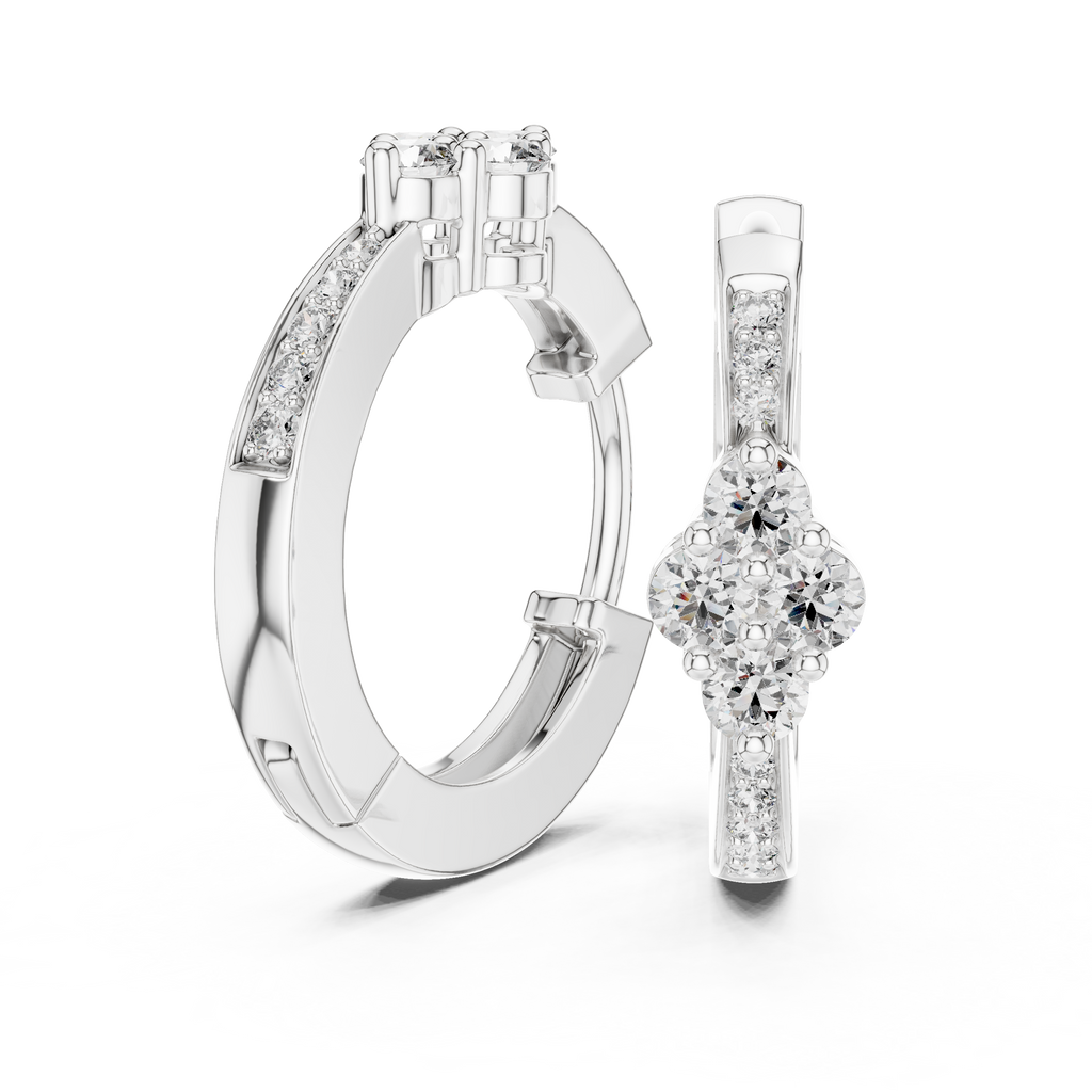 Elegant Diamond Hoop Earrings for Women | Floral Cluster Diamond Hoops