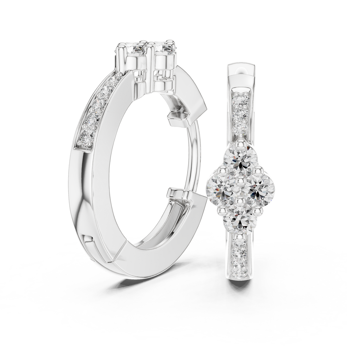 Elegant Diamond Hoop Earrings for Women | Floral Cluster Diamond Hoops