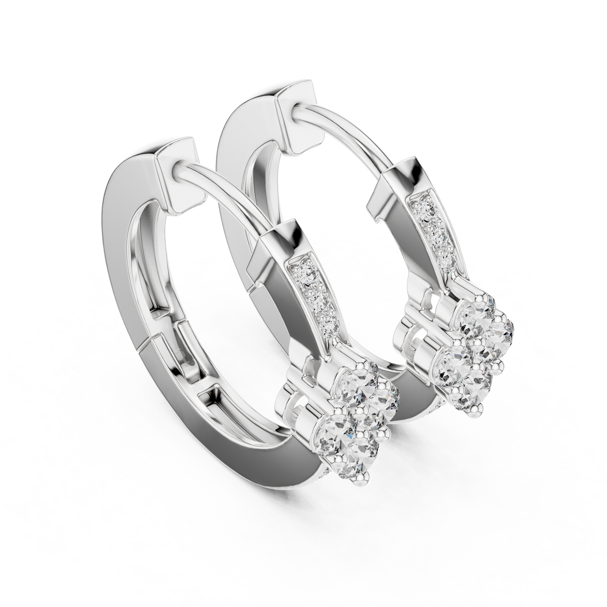 Elegant Diamond Hoop Earrings for Women | Floral Cluster Diamond Hoops