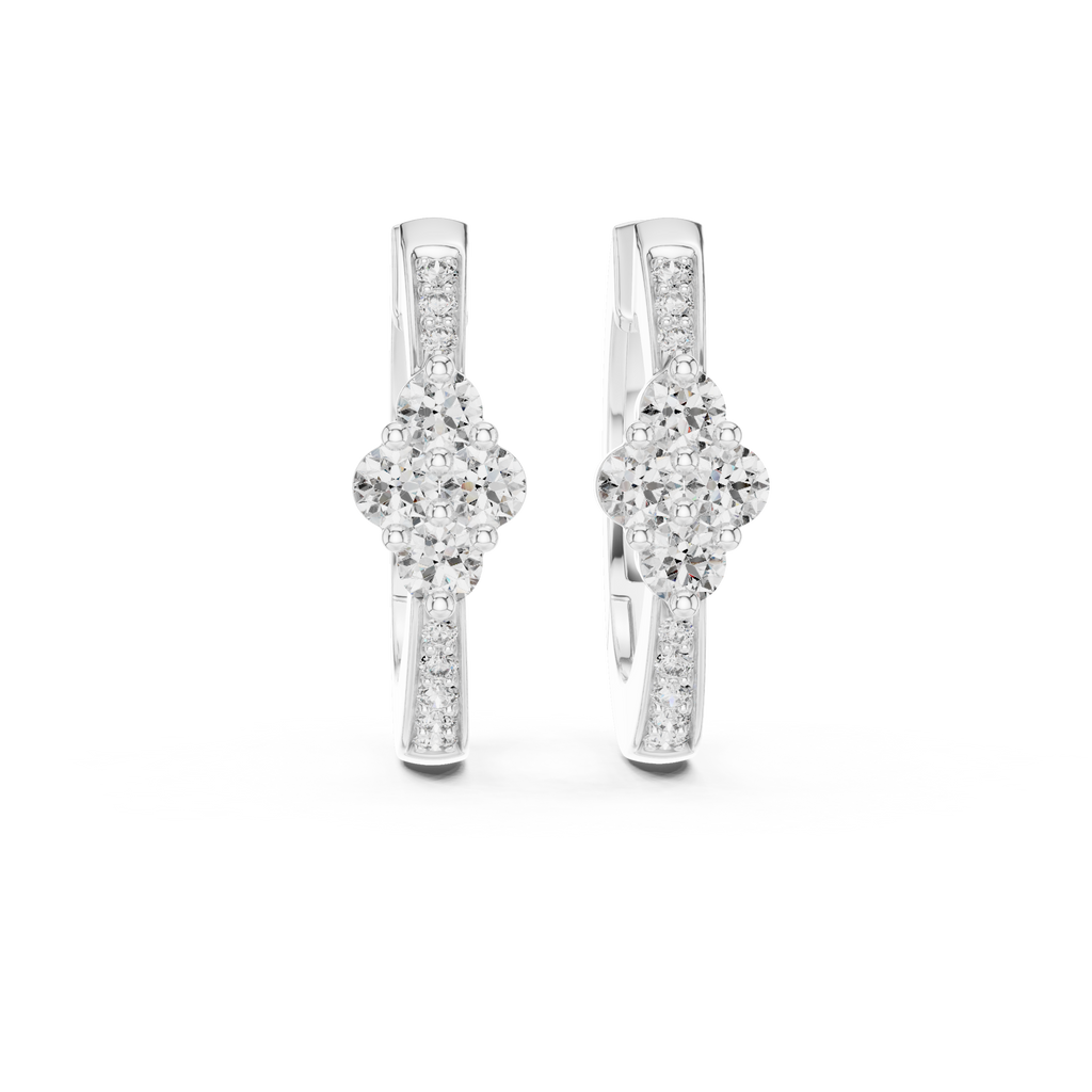 Elegant Diamond Hoop Earrings for Women | Floral Cluster Diamond Hoops