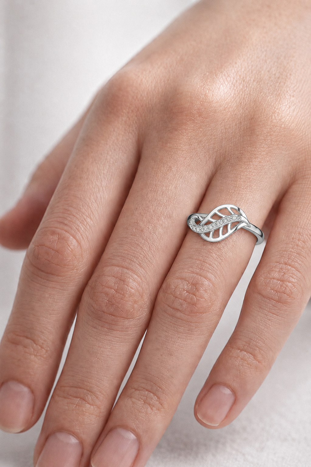 Diamond Nature Ring for Women, Open Leaf Vine Design, Stylish Statement Jewelry
