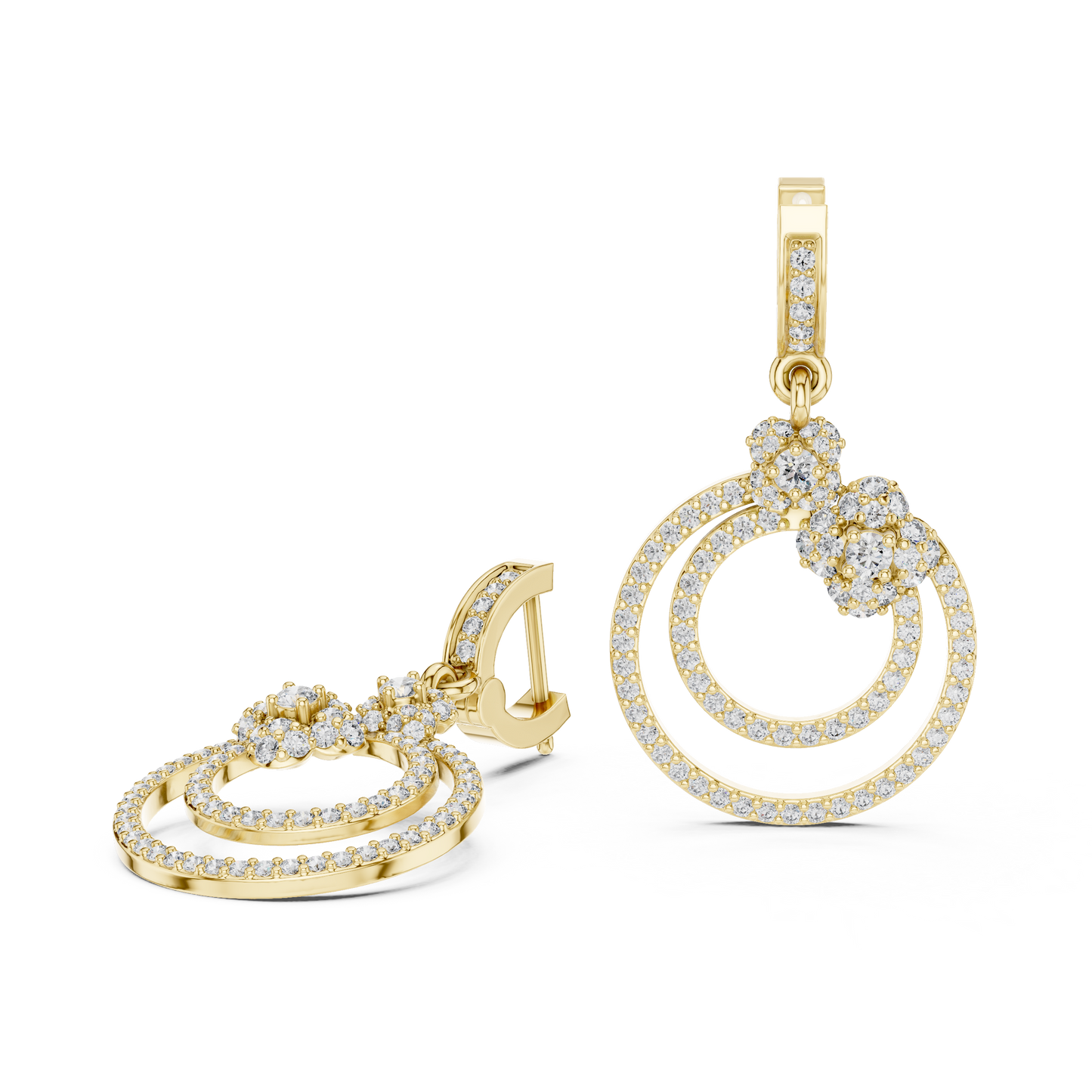 Minimal Floral Diamond Hoop Earrings | Modern Gold Earrings for Women