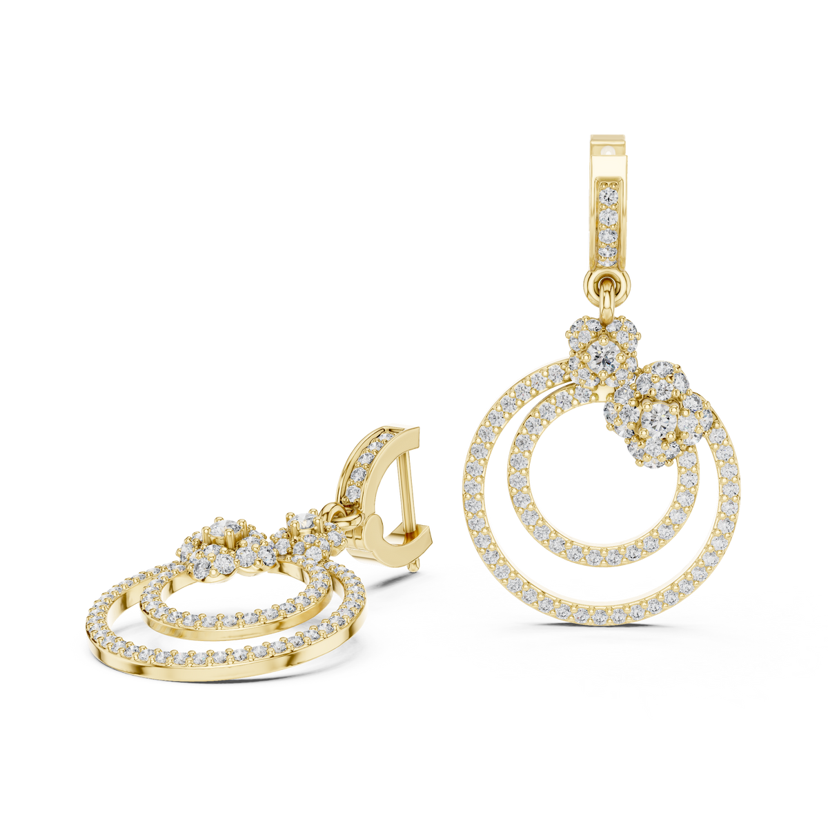 Minimal Floral Diamond Hoop Earrings | Modern Gold Earrings for Women