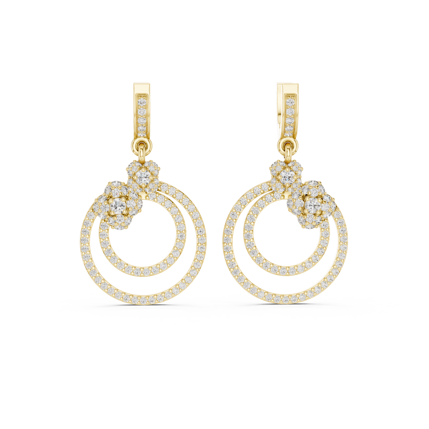 Minimal Floral Diamond Hoop Earrings | Modern Gold Earrings for Women