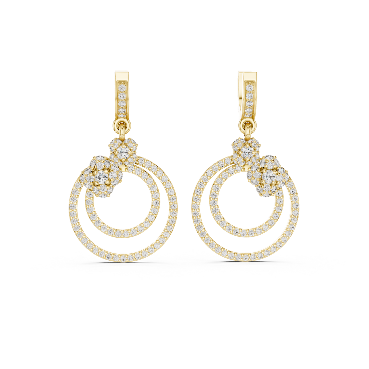 Minimal Floral Diamond Hoop Earrings | Modern Gold Earrings for Women